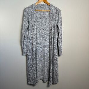 Hello Mello Women's Marled Gray Open Front Long‎ Duster Cardigan Small Pockets